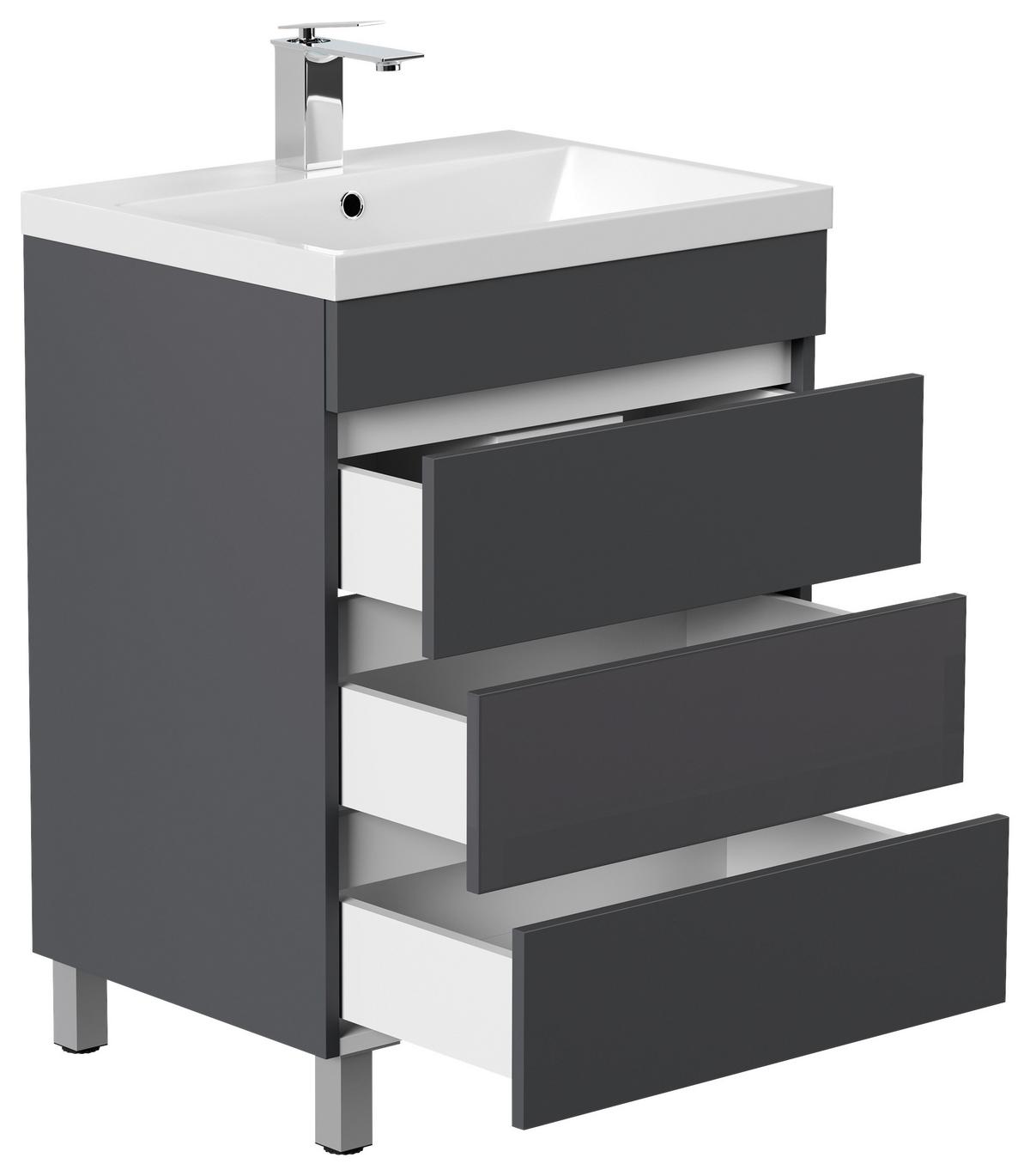 WASCHTISCHKOMBI Fellini Graphitfarben B: 70cm - Graphitfarben/Weiß, Basics, Holzwerkstoff/Stein (70cm) - MID.YOU