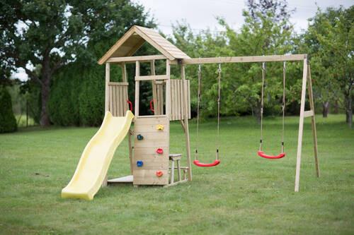 Spielturm Giraffe Gelb/naturfarben, B: 340 Cm - Gelb/Naturfarben, KONVENTIONELL, Holz (340/270/280cm)
