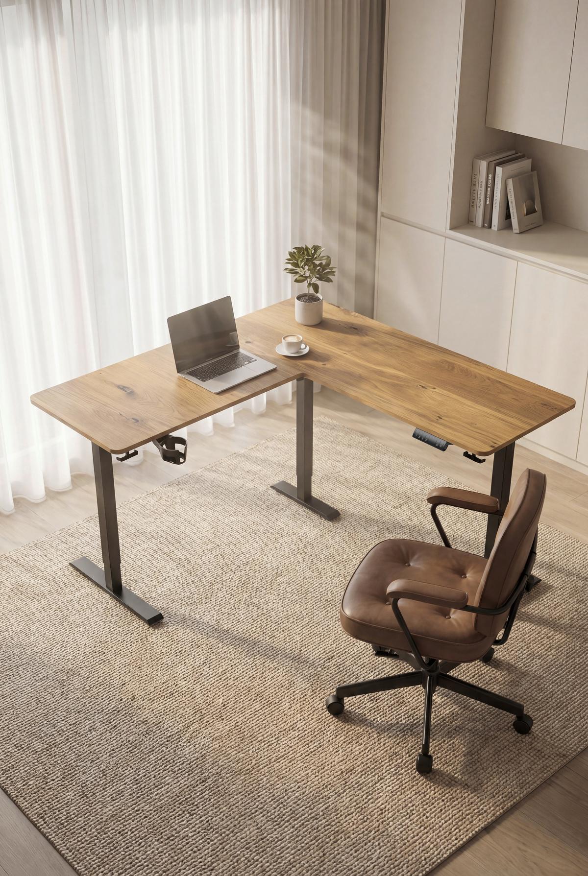 Eckschreibtisch Nimi Schwarz/Eiche L: 160cm - Plankeneiche/Schwarz, MODERN, Holzwerkstoff/Kunststoff (160/160/72-117cm) - Livetastic