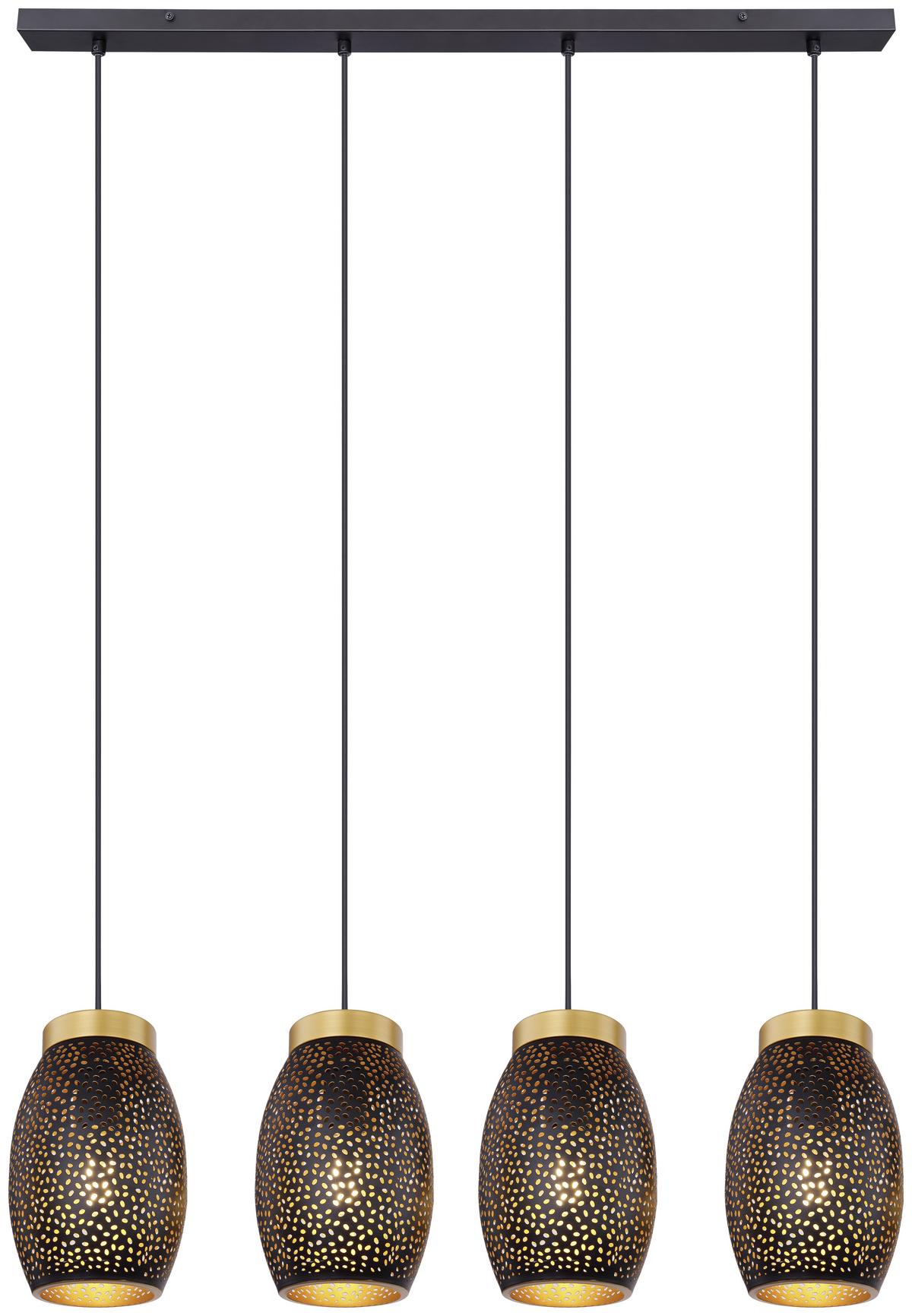 Hängeleuchte Narri H: 120 Cm 4-Flammig - Goldfarben/Schwarz, Basics, Metall (90/15/120cm) - Globo