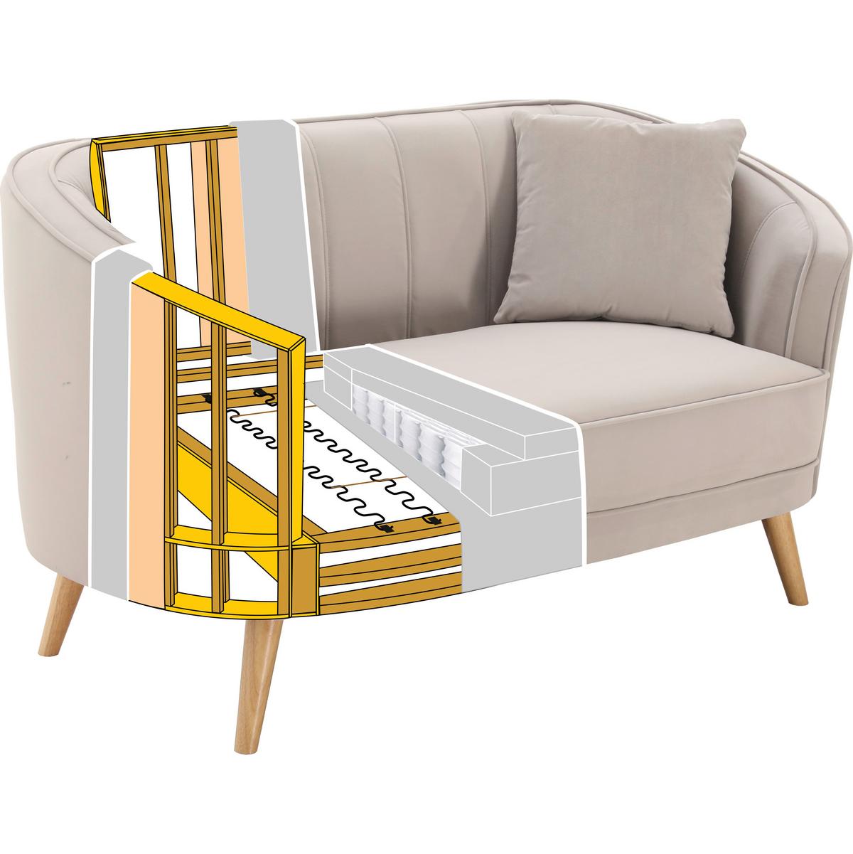 Pohovka HOPE béžová - přírodní barvy/šedobéžová, Moderní, dřevo/textil (141/77/73cm) - Bessagi Home