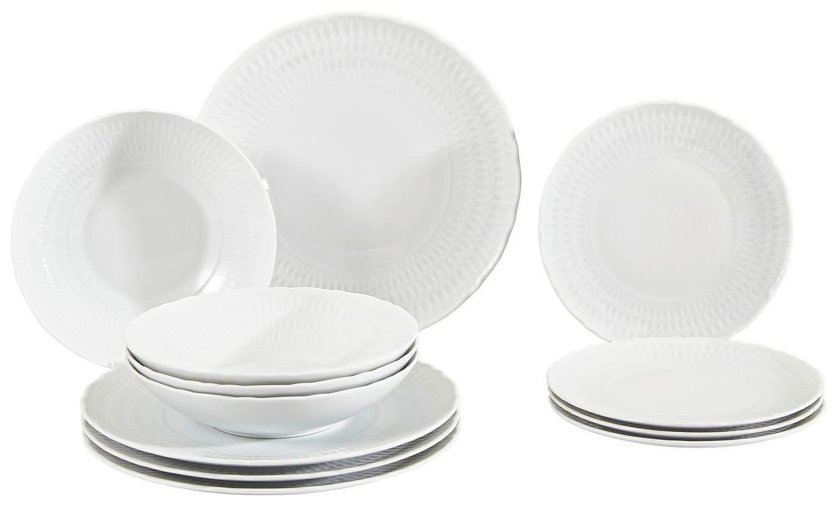 Tafelservice Keramik 4 Personen Geschirr Set Weiß - Weiß, Trend, Keramik (36,5/36,5/34,5cm) - Creatable