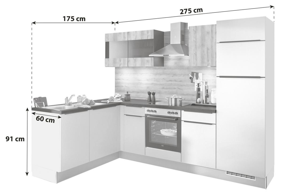 Eckküche Pn80/100 - Honigeiche/Kaschmir, Trend, Holzwerkstoff (275/175cm) - Pino