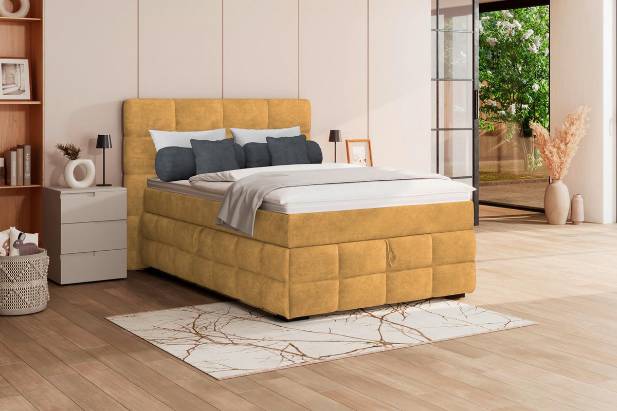 Čalúnená posteľ VEGA 140x200 cm, zlatá - čierna/zlatá, Trend, drevo/textil (140/200cm)