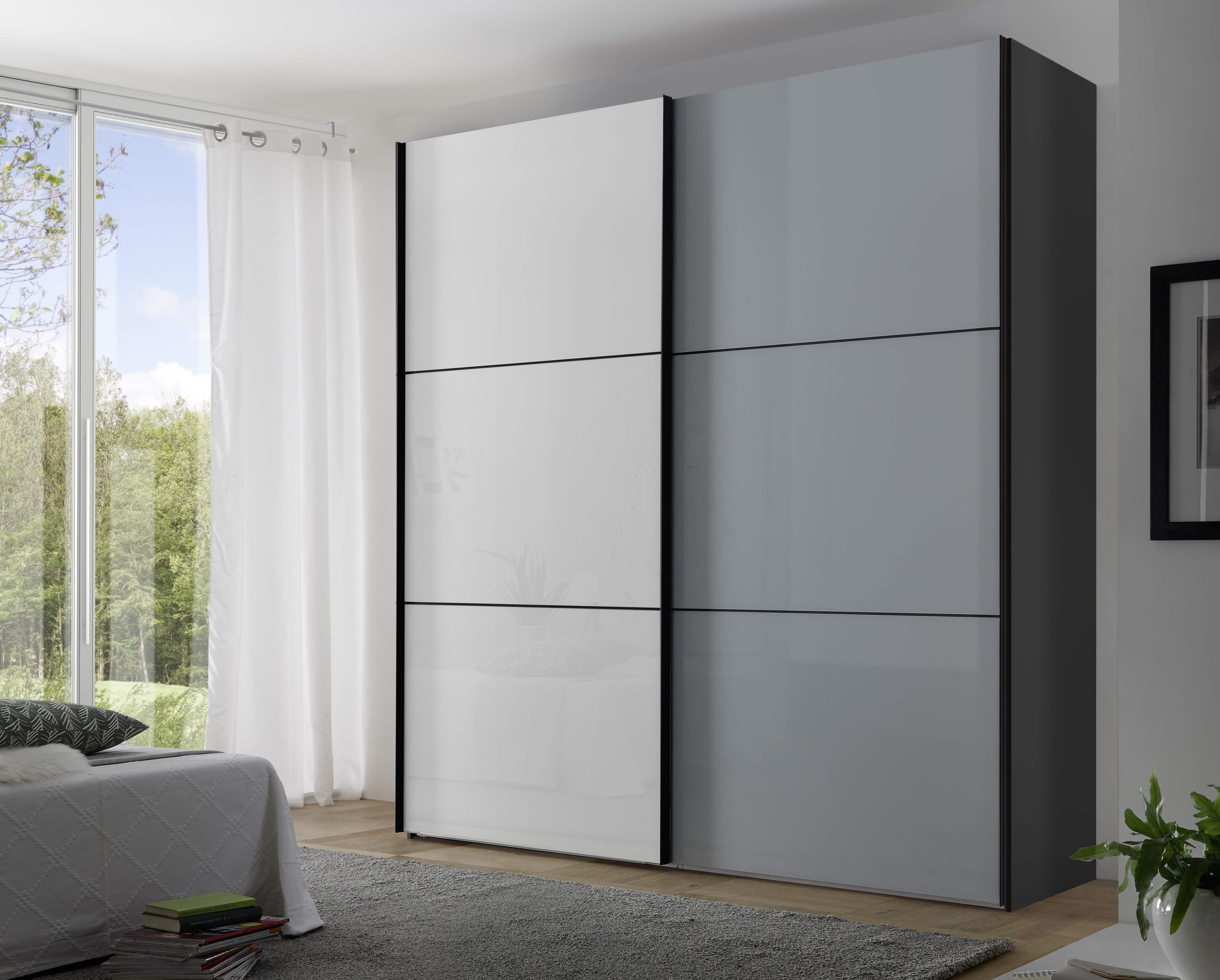 Schwebetürenschrank Glasfront 225 Cm Includo, Hellgrau/weiß - Dunkelgrau/Hellgrau, MODERN, Glas/Holzwerkstoff (225/222/68cm)