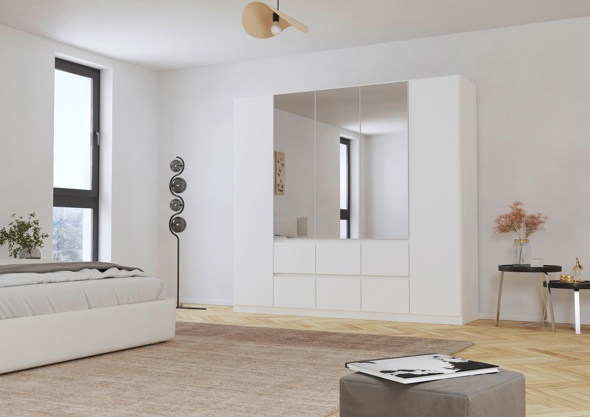 Drehtürenschrank Mainz Weiß B: 226 cm - Silberfarben/Weiß, Basics, Holzwerkstoff (226/210/54cm) - Rauch Möbel