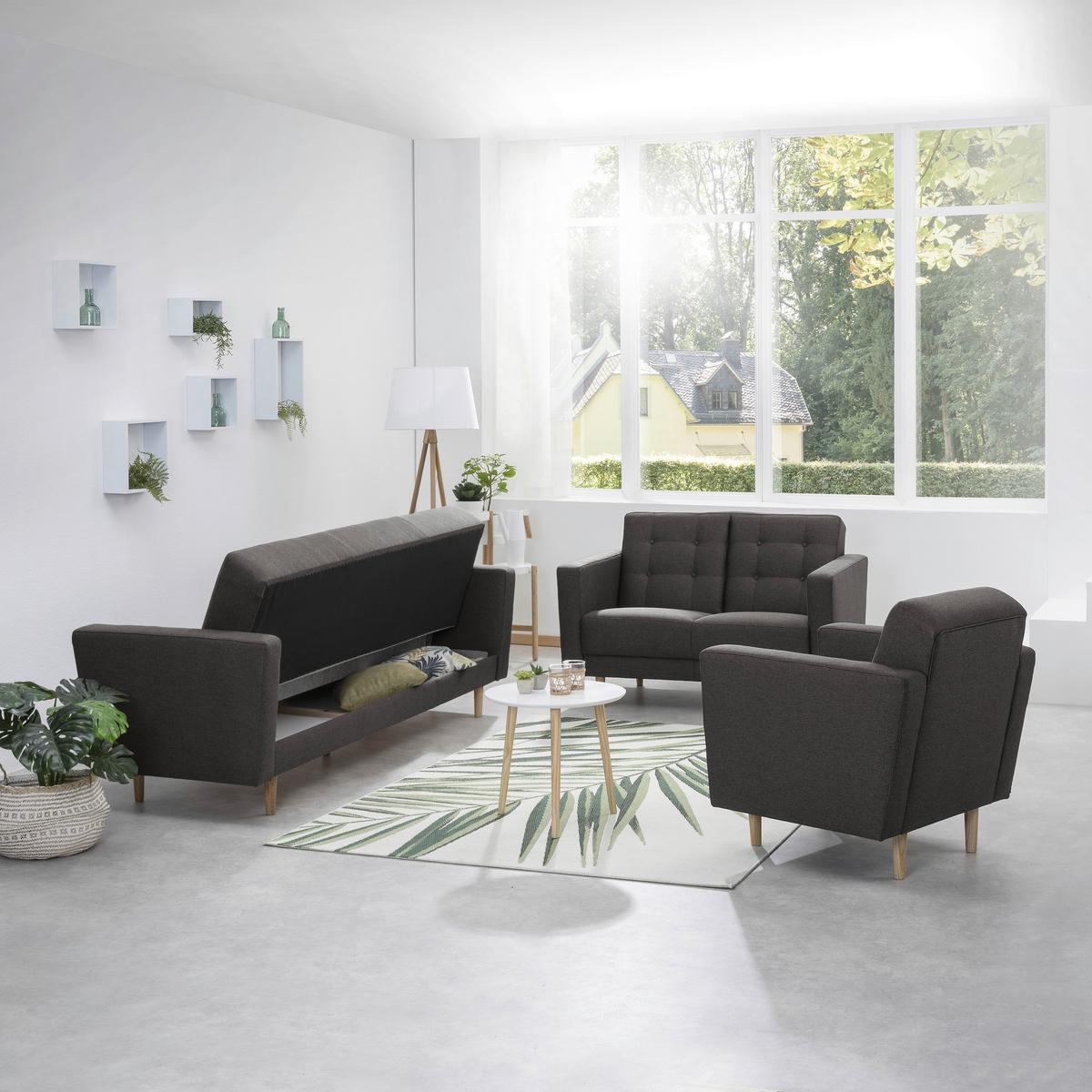 2-Sitzer-Sofa + Schlaffunktion Jasmin mit Armlehnen Anthrazit - Eschefarben/Anthrazit, MODERN, Textil (128/81/83cm) - Max Winzer