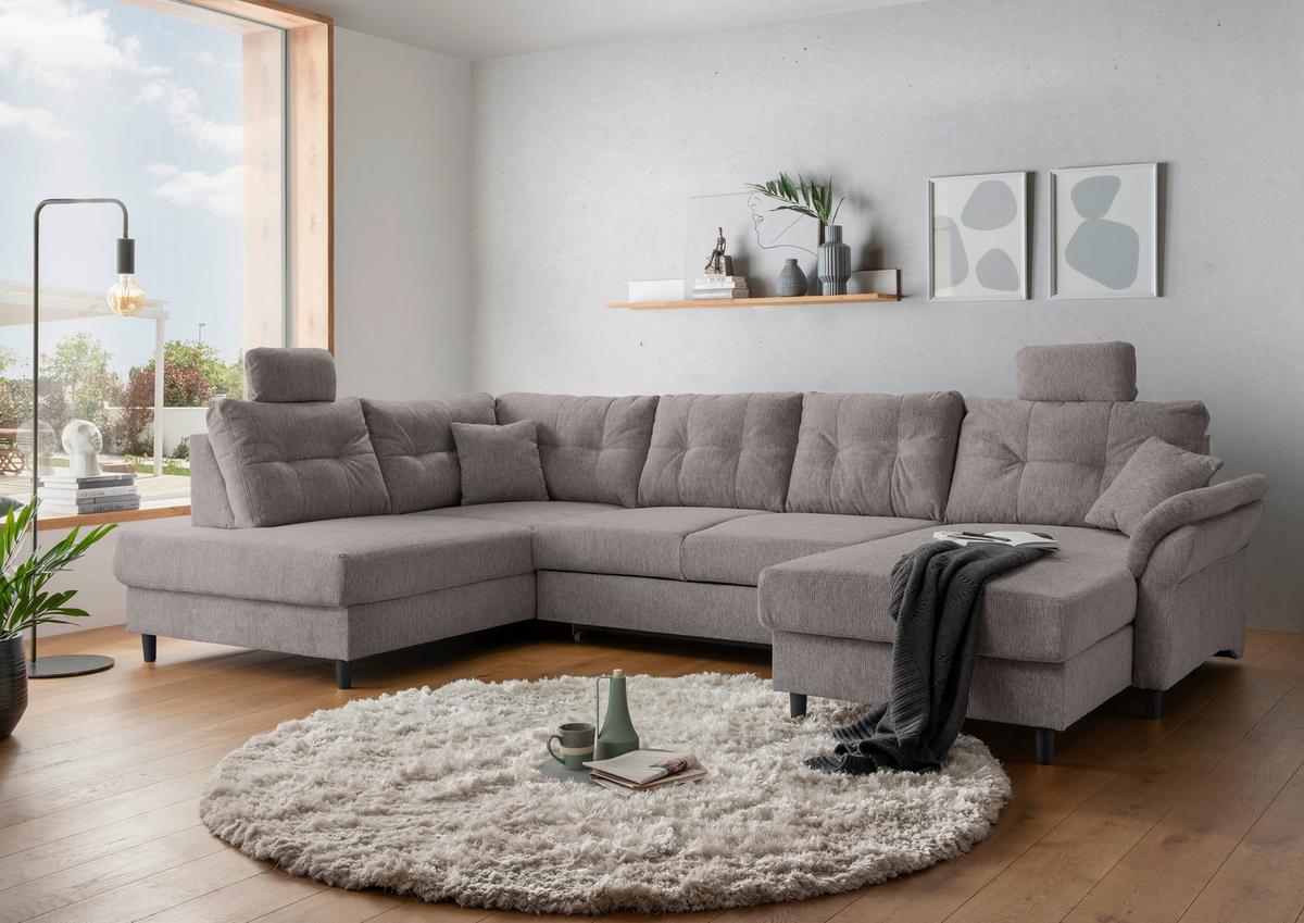 Wohnlandschaft Brizzini Graubraun U: 206x338x176 cm - Graubraun/Schwarz, MODERN, Textil (206/338/176cm) - Livetastic