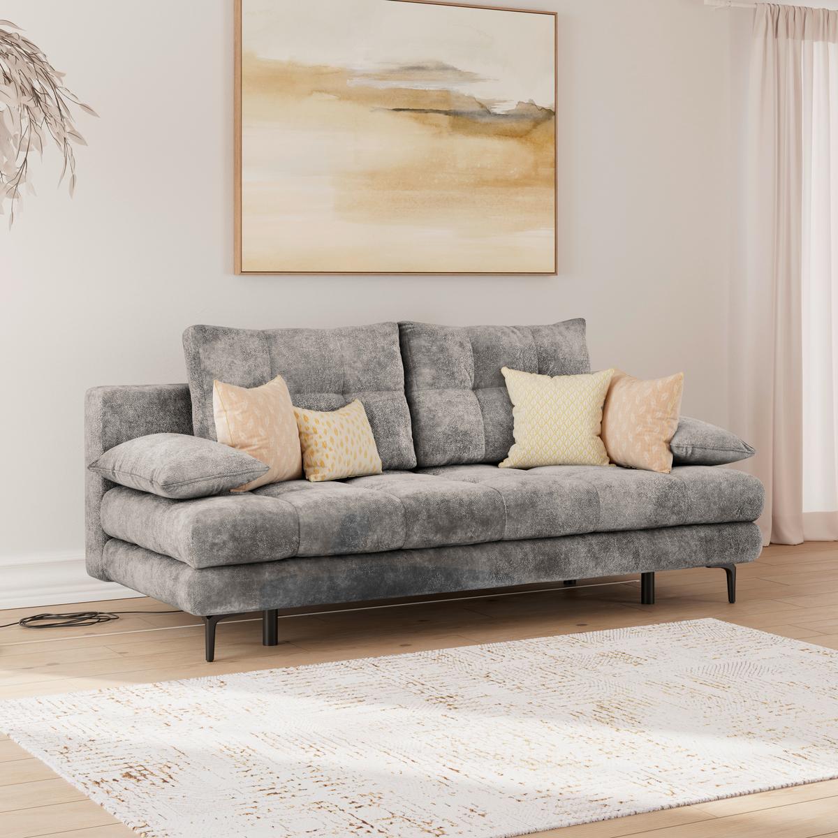 Schlafsofa Perla Grau B: 203 cm - Schwarz/Grau, KONVENTIONELL, Textil (203/94/96cm)