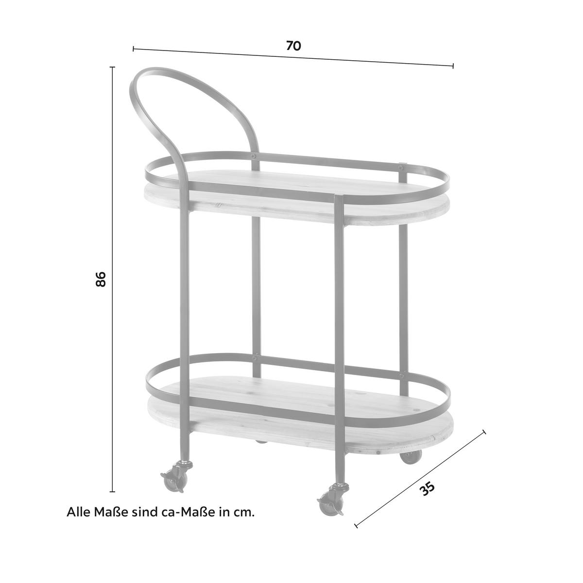 Servírovací vozík JOLANDA - černá/přírodní barvy, Moderní, kov/dřevo (70/86/35cm) - Bessagi Home