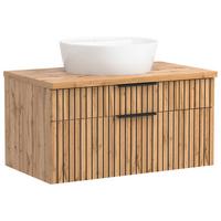 Waschbecken mit Unterschrank Chester B: 80 cm - Eiche Wotan/Schwarz, MODERN, Keramik/Holzwerkstoff (80cm) - Held