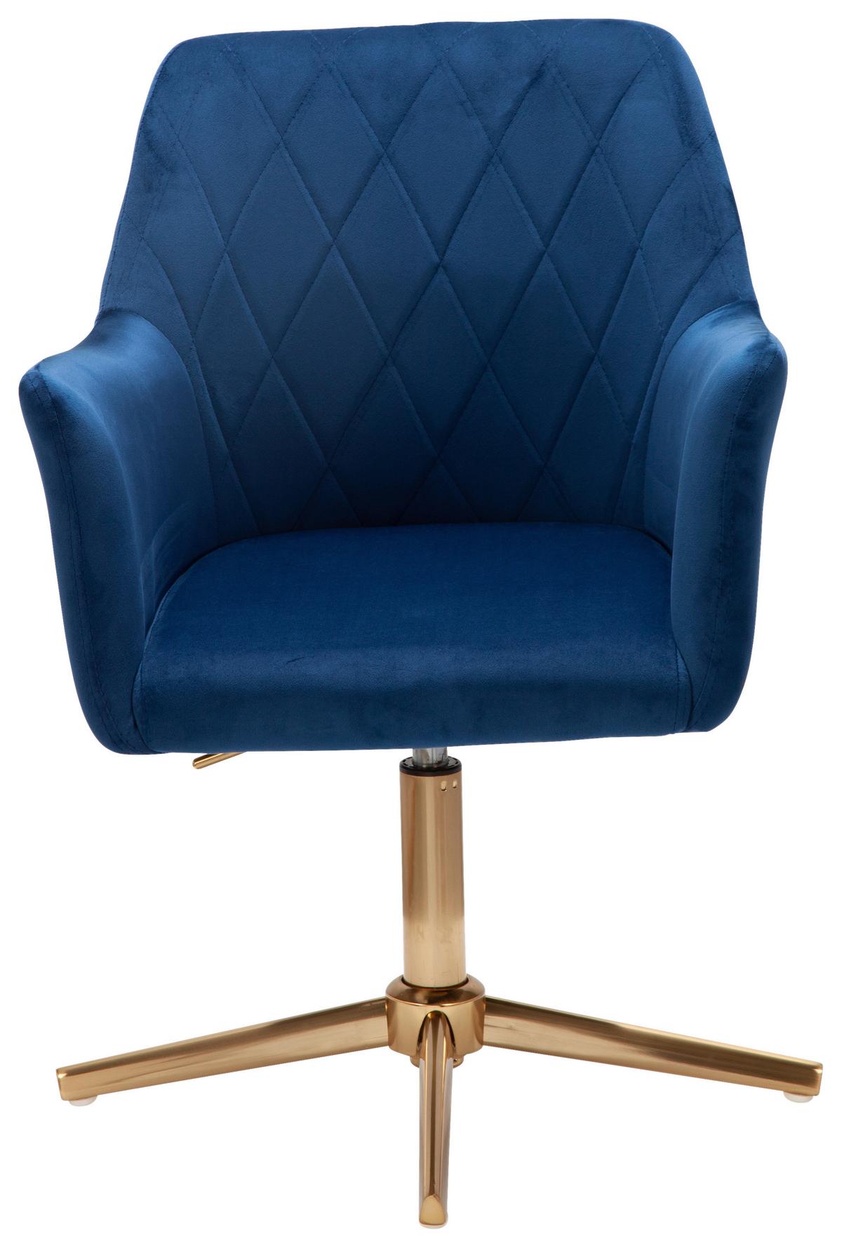 Armlehnstuhl Samt Dunkelblau/gold Gepolstert - Goldfarben/Dunkelblau, KONVENTIONELL, Textil/Metall (55/97/55cm) - MID.YOU