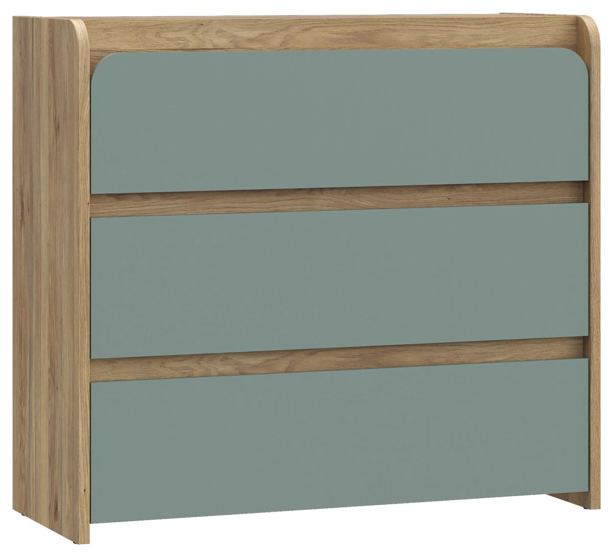 KOMODA HOA - barvy dubu/šalvějově zelená, Moderní, kompozitní dřevo (104,4/94,5/41,3cm)