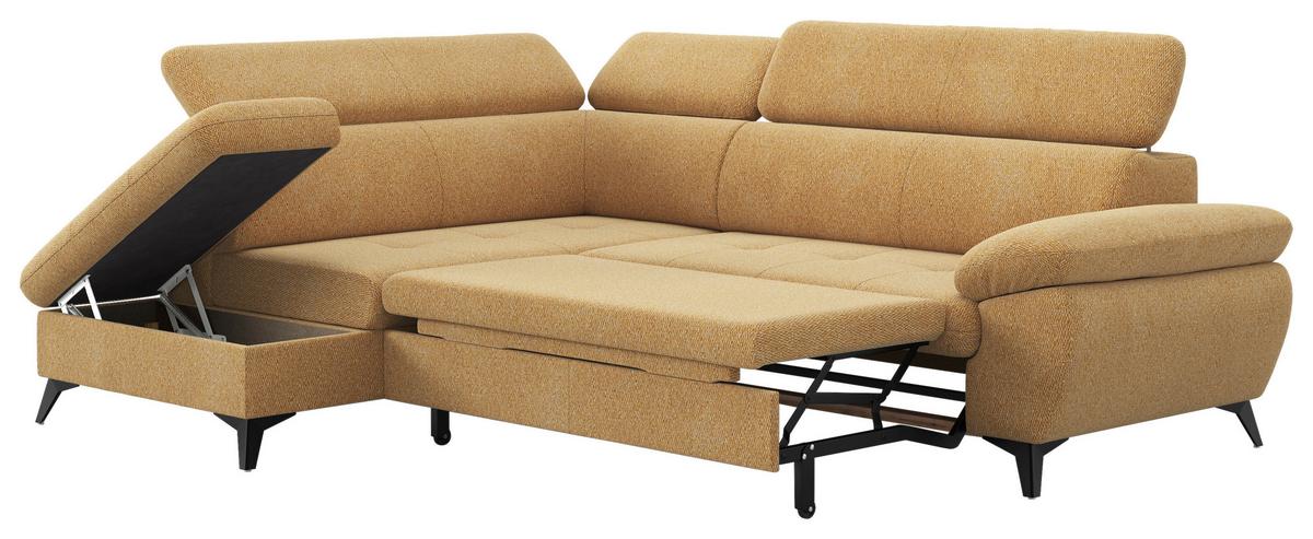 Ecksofa mit Bettfunktion Hudson, Chenille Orange - Schwarz/Orange, KONVENTIONELL, Textil (207/256cm) - Sembella