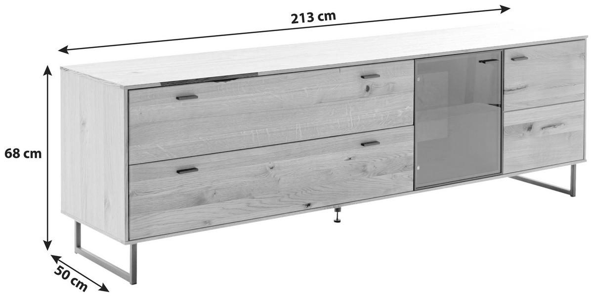 Lowboard Assini B: 213 cm Wildeiche - Wildeiche/Schwarz, Design, Glas/Holz (213/68/50cm) - MID.YOU