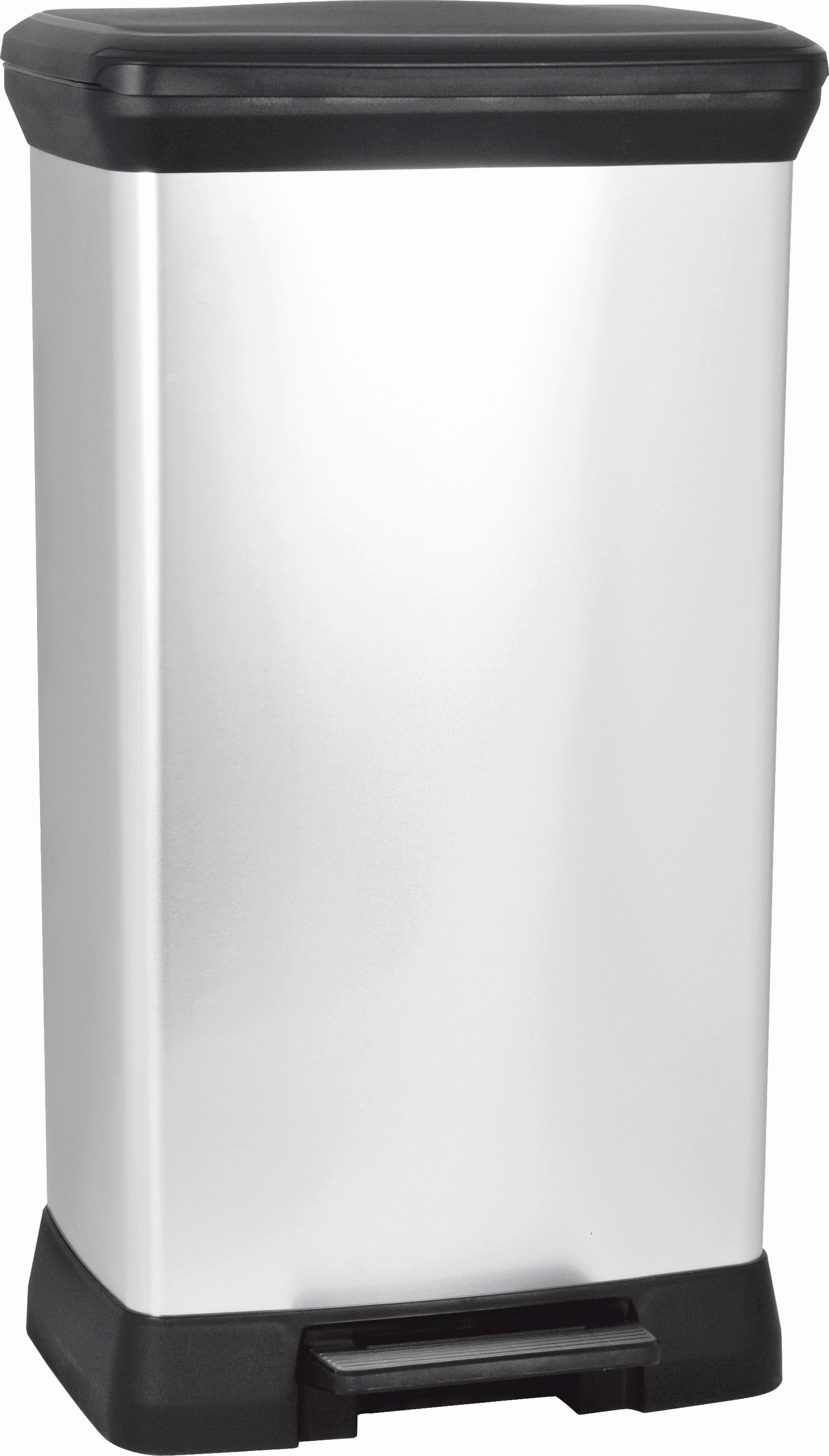 Mülleimer Deco mit Deckel 50 L Kunststoff Schwarz/Silber - Silberfarben/Schwarz, Basics, Kunststoff (36,0/81,1/44,0cm) - Keter