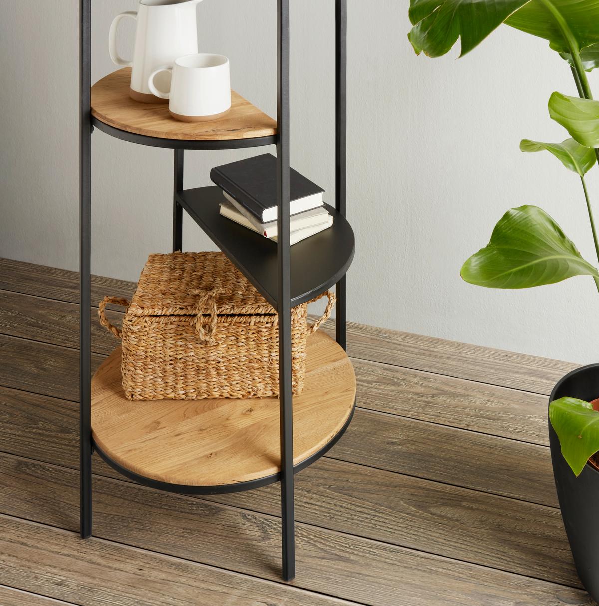Stojací regál dub masív - čierna/prírodná farba, Modern, kov/drevo (45/100/45cm) - Premium Living