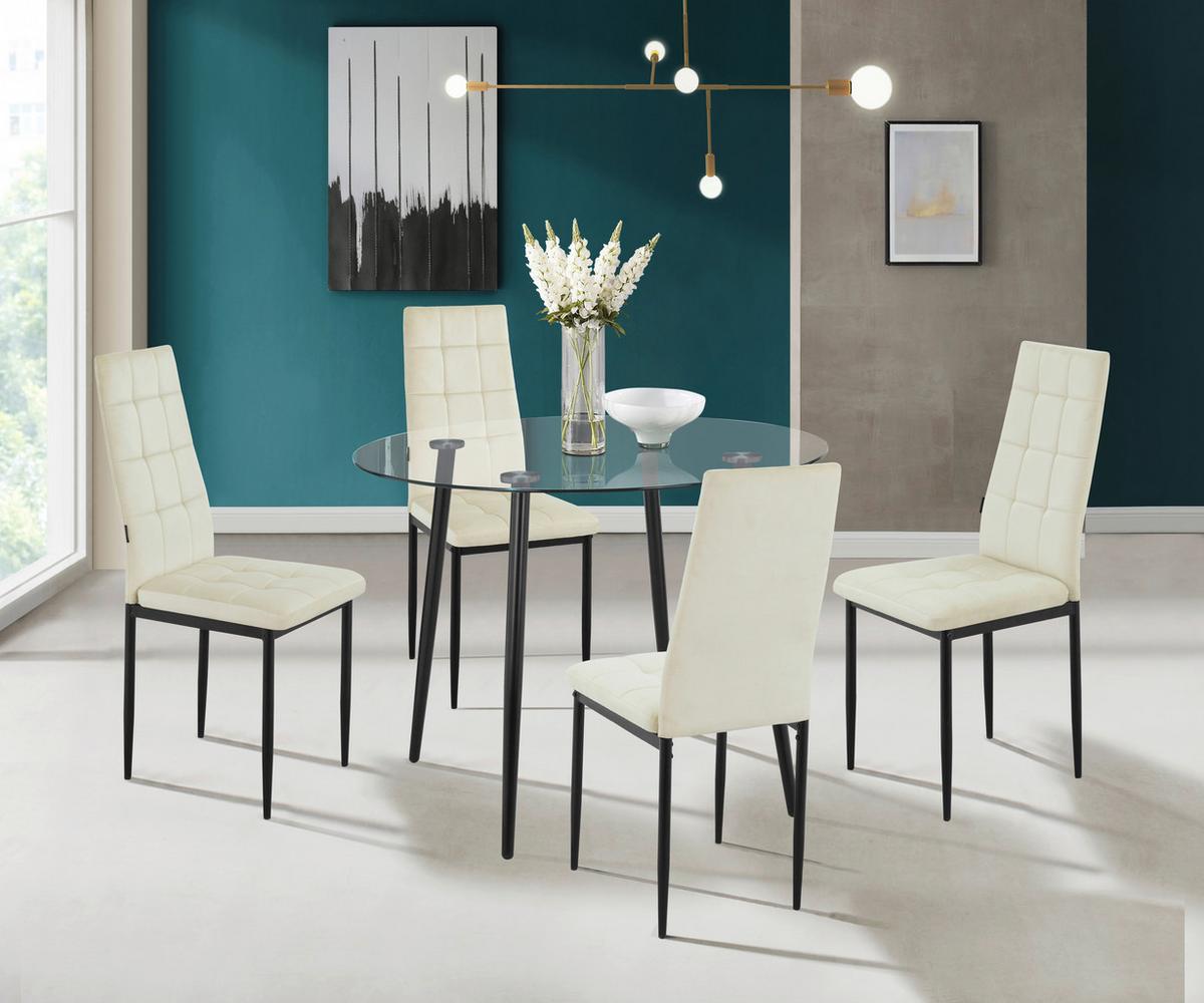 Stuhl-Set Becca Creme Gepolstert 2er Set - Creme/Schwarz, Design, Textil/Metall (42/98/53cm) - MID.YOU