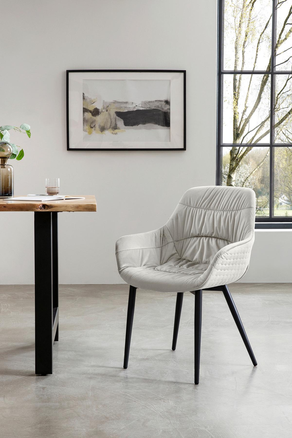 Tischgruppe Akazie Massiv/Creme 5--Teilig. - Creme/Naturfarben, MODERN, Holz/Textil (180/90/76,5cm) - Livetastic