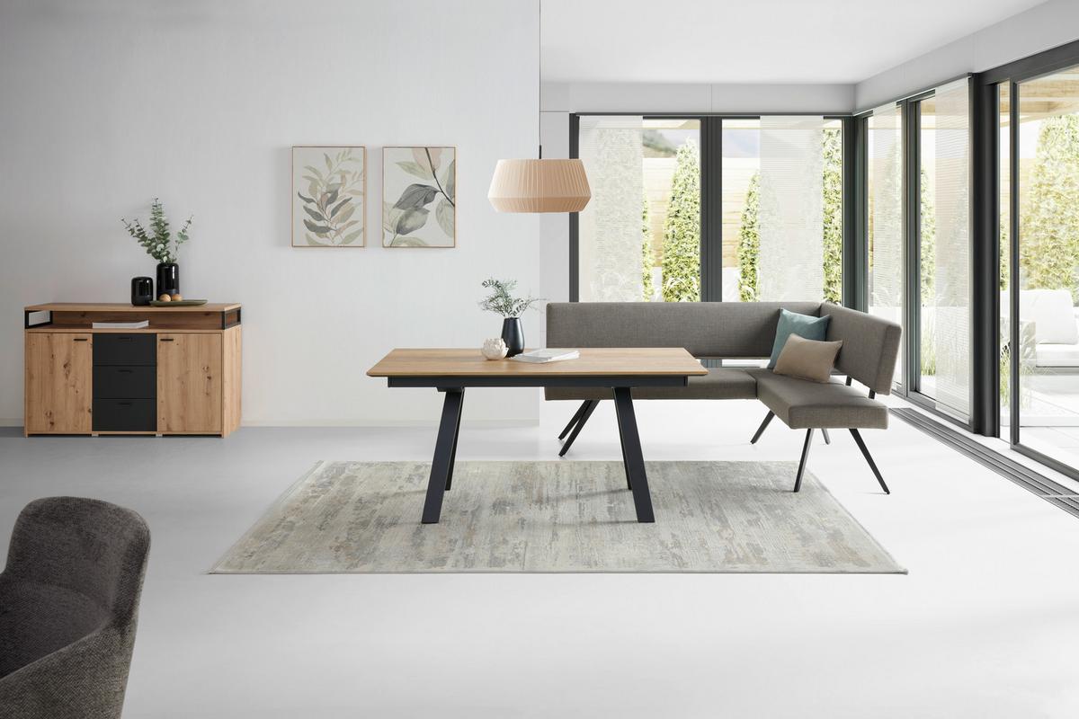 Eckbank Andros Hellgrau, S: 190x150cm - Hellgrau/Schwarz, KONVENTIONELL, Textil/Metall (190/150cm) - MID.YOU