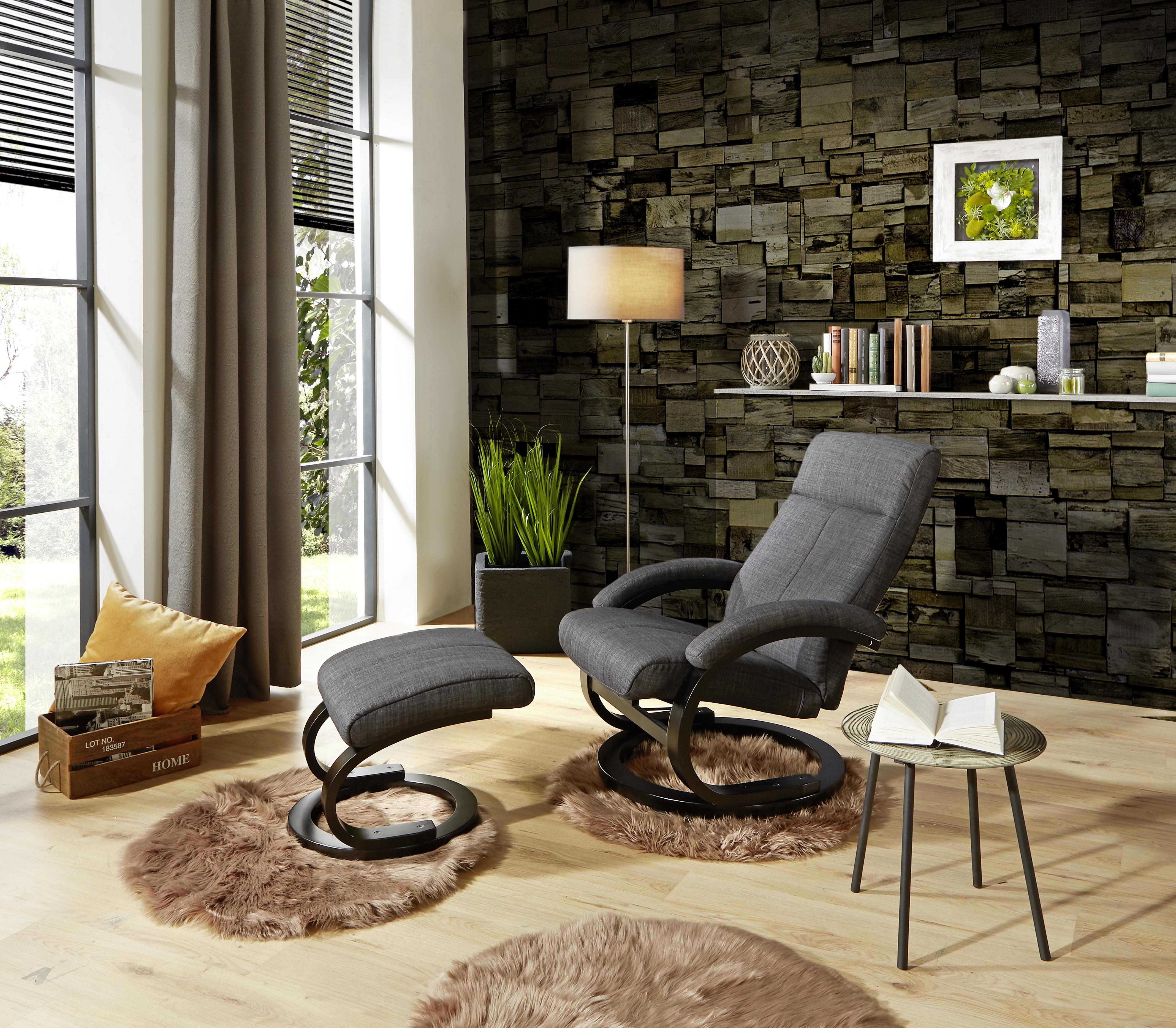 Fernsehsessel mit Fußhocker Niklas Webstoff Dunkelgrau - Dunkelgrau/Schwarz, MODERN, Holz/Textil (66/98-86/80-110cm) - Ondega