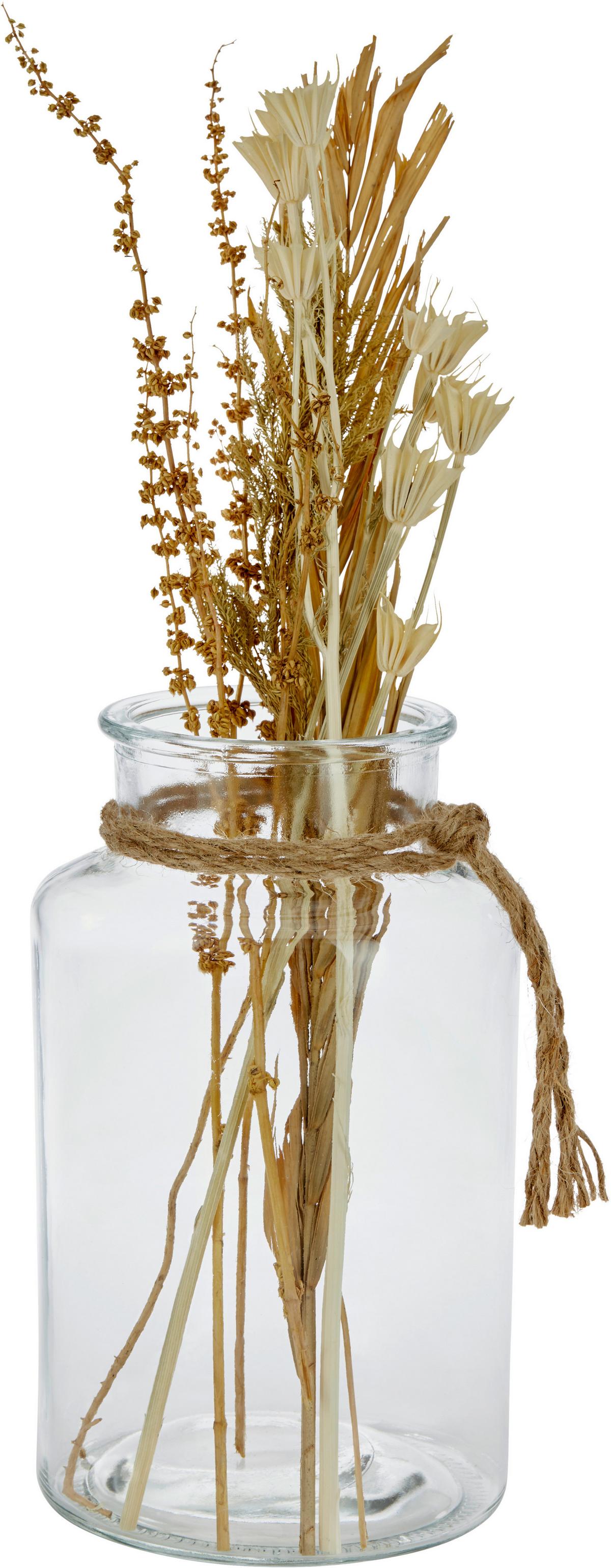 Vase Margot Gerade Kalk-Soda-Glas H: 23 cm - Klar/Naturfarben, MODERN, Glas/Textil (12,5/23cm) - Luca Bessoni