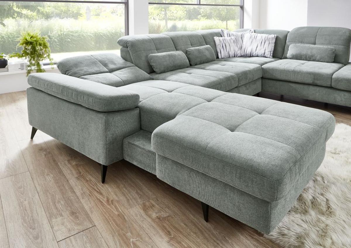 Sedačka SORENA U, pravá, sv.sivá ženilka, s funkciami - čierna/svetlosivá, Modern, kov/textil (198/353/255cm) - Premium Living