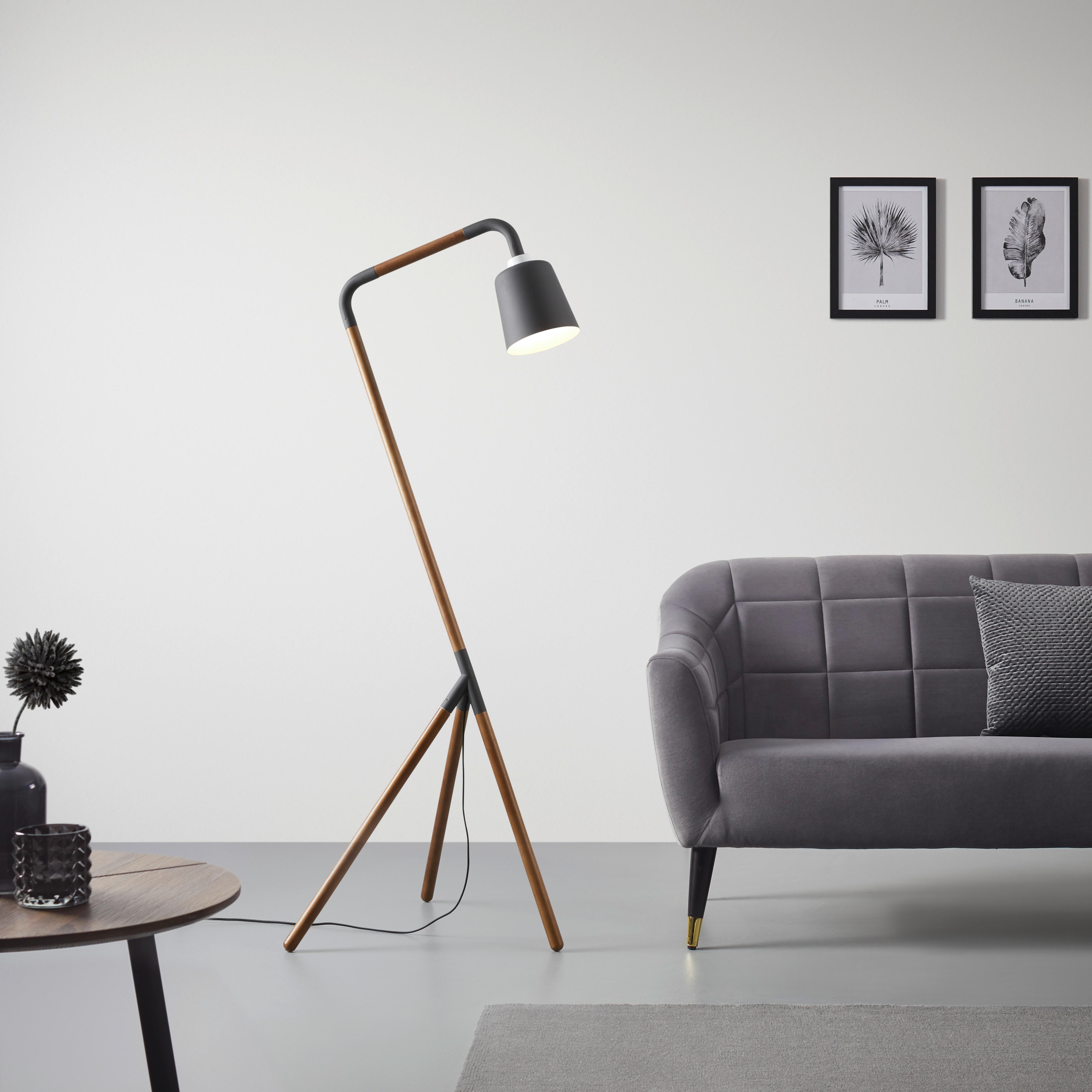 Stojící Svítidlo Piper - černá, Moderní, kov/dřevo (63/62/169cm) - Bessagi Home
