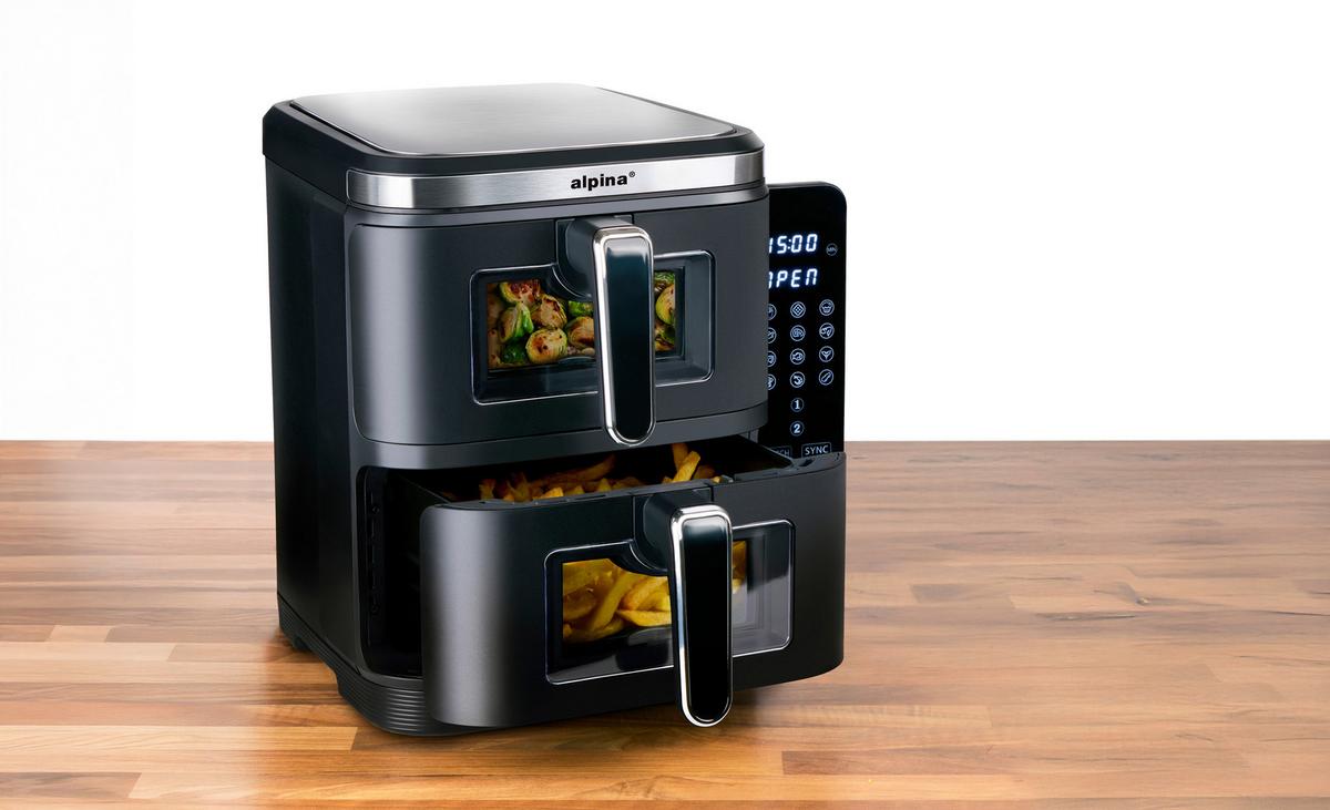 Heißluftfritteuse Air Fryer Double Stack 2x 5.5l - Schwarz, Basics, Kunststoff/Metall (35/29/38cm)
