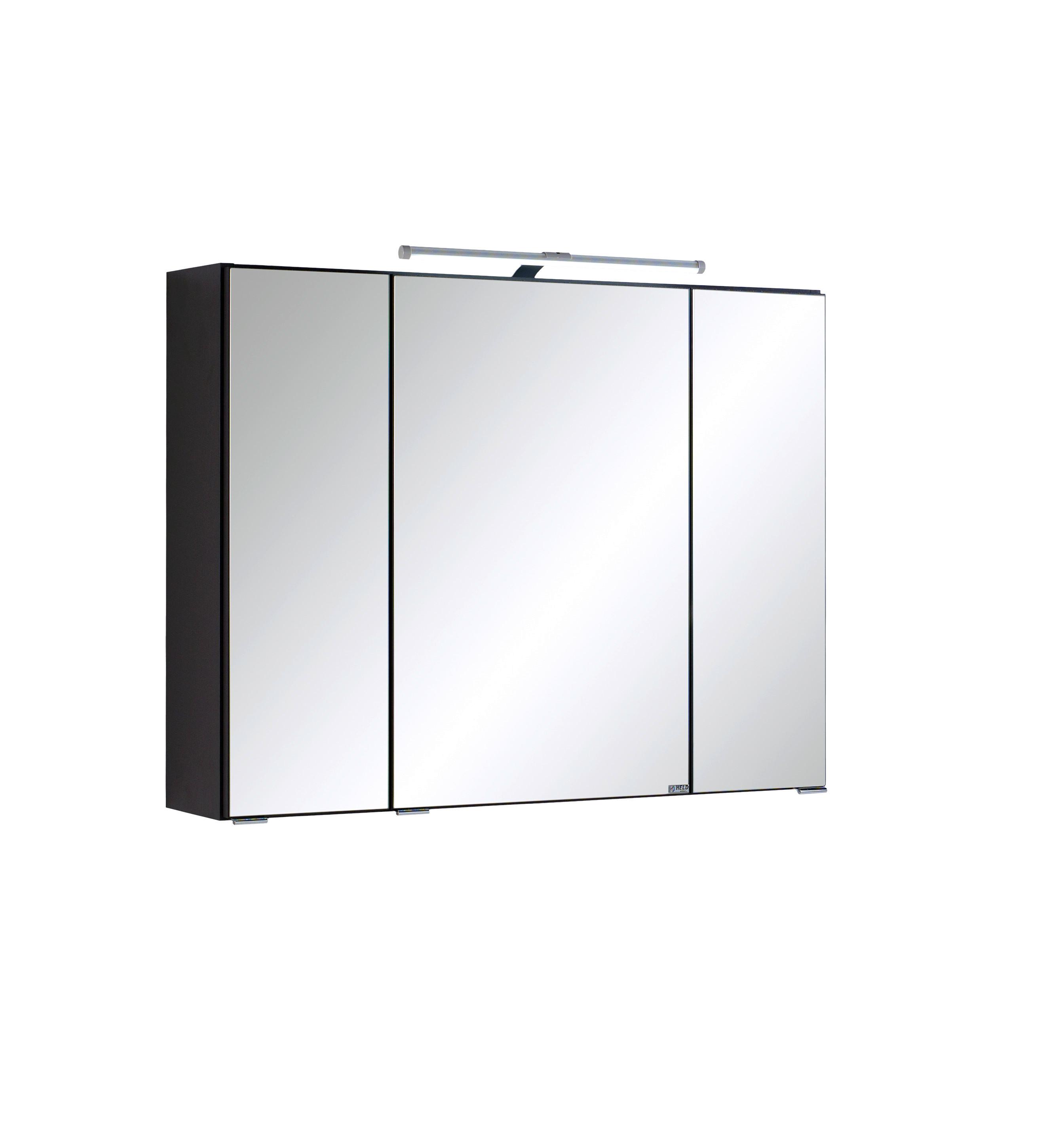 Spiegelschrank Cardiff LED 3-türig BHT: 80x64x20 cm - Graphitfarben, KONVENTIONELL, Glas/Holzwerkstoff (80/64/20cm) - Held