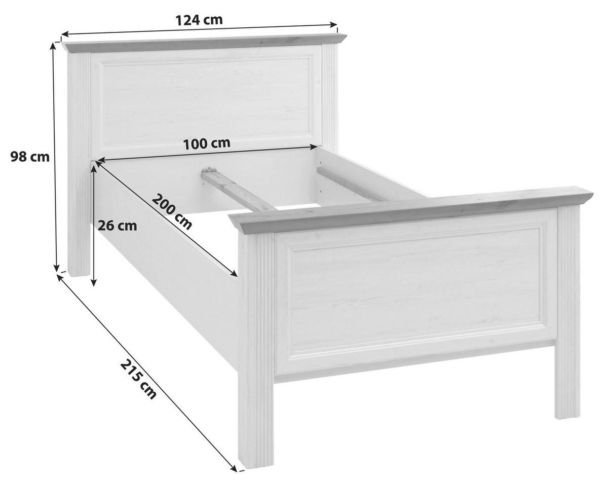 Bett Landhaus-Stil 100x200 Jasmin II Graphitfarben/Eiche - Graphitfarben/Schwarz, LIFESTYLE, Holzwerkstoff (100/200cm)