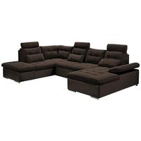 Wohnlandschaft Jakarta U Dunkelbraun - Dunkelbraun/Silberfarben, MODERN, Holzwerkstoff/Textil (218/324/170cm) - MID.YOU