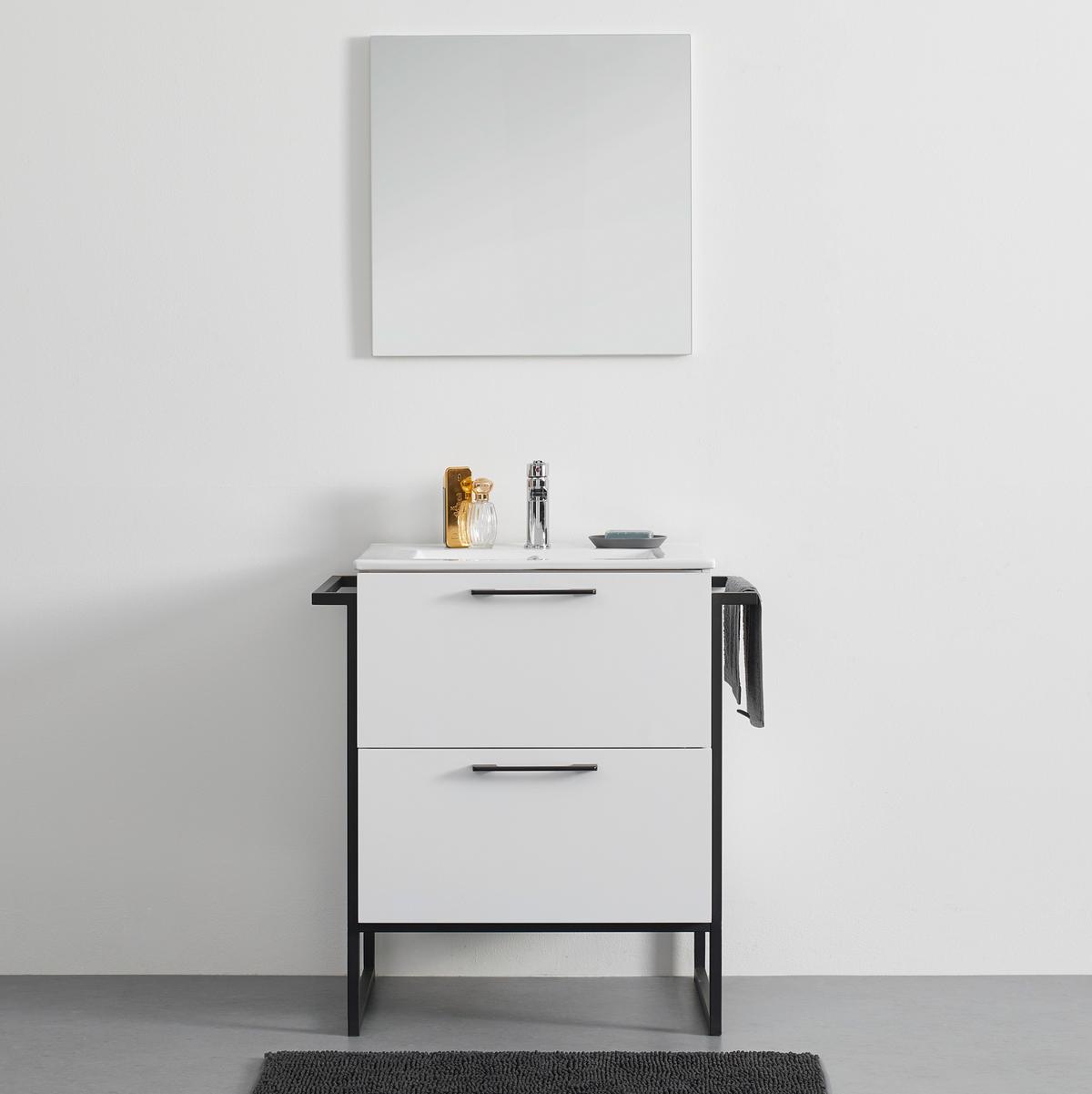 Koupelnová skříňka SARA šířka 76cm - bílá/černá, Moderní, kov/dřevo (76/80/47,4cm) - Bessagi Home