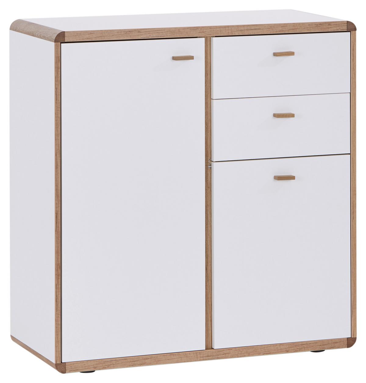 Kommode B: 86 Cm Ronda Weiß/eiche Dekor - Eichefarben/Weiß, MODERN, Holzwerkstoff (86/91/39cm)