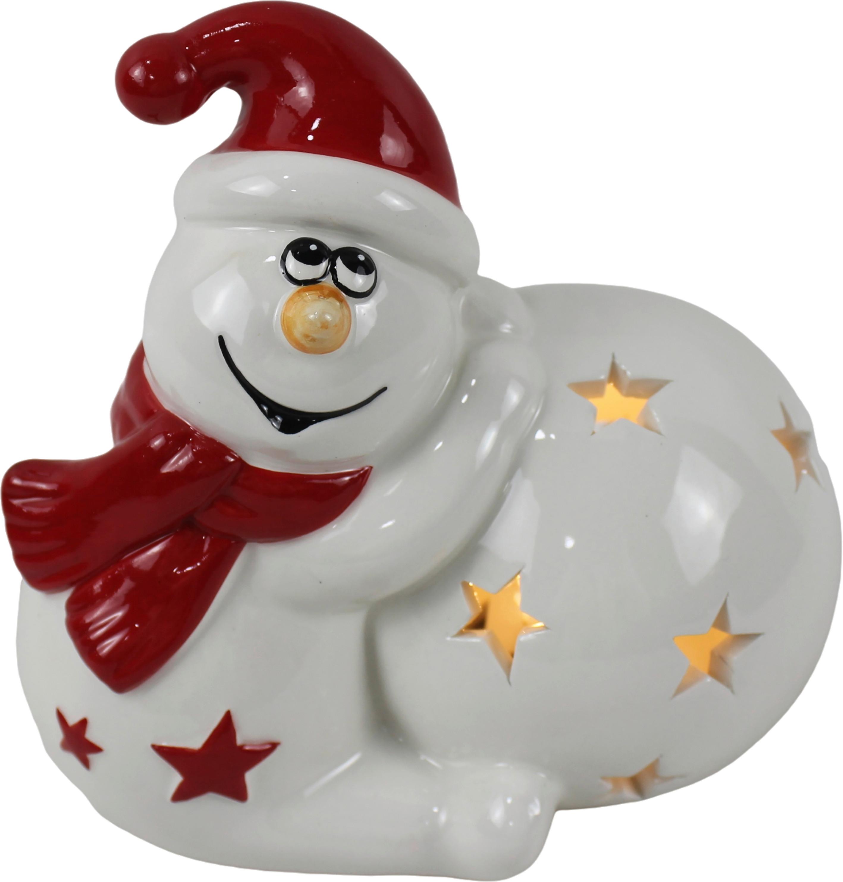 Weihnachtsdeko Schneemann Keramik Stehend H: 14 cm - Rot/Schwarz, Basics, Keramik (13,5/9,5/14cm) - Luca Bessoni