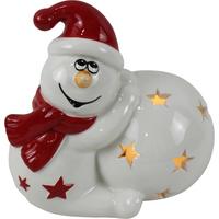 Weihnachtsdeko Schneemann Keramik Stehend H: 14 cm - Rot/Schwarz, Basics, Keramik (13,5/9,5/14cm) - Luca Bessoni