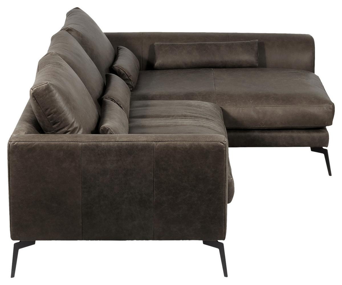 Ecksofa Berlin Fango S: 313 cm - Fango/Schwarz, Design, Leder (313/172cm) - Livetastic