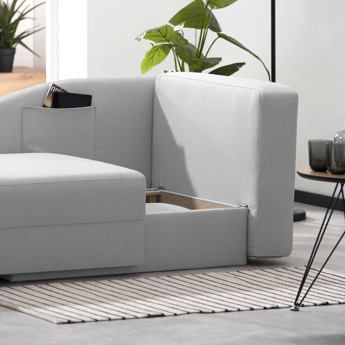 Recamiere Tobi L: 154cm Links Hellgrau mit Bettkasten - Hellgrau, Design, Textil (154/86/93cm) - Max Winzer