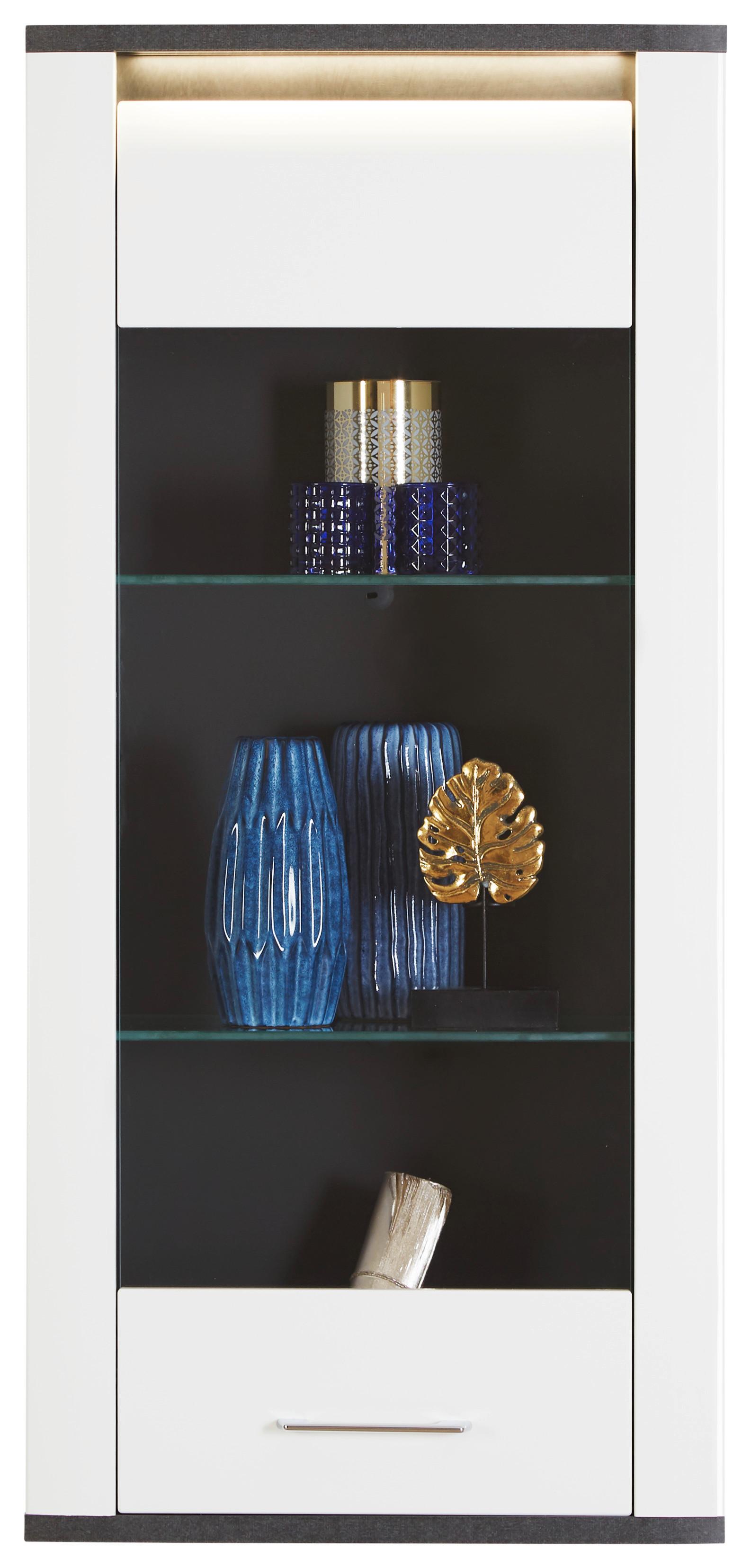 ZÁVESNÁ VITRÍNA ALASSIO - biela/grafitová, Modern, kov/kompozitné drevo (54,7/118,5/34cm) - Luca Bessoni