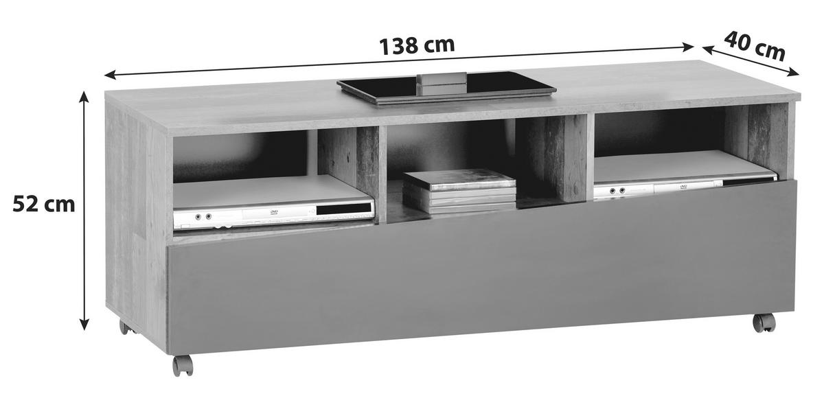 NÍZKÁ KOMODA JOHNNY - šedá/dub artisan, Moderní, kompozitní dřevo (138/51,5/40cm)