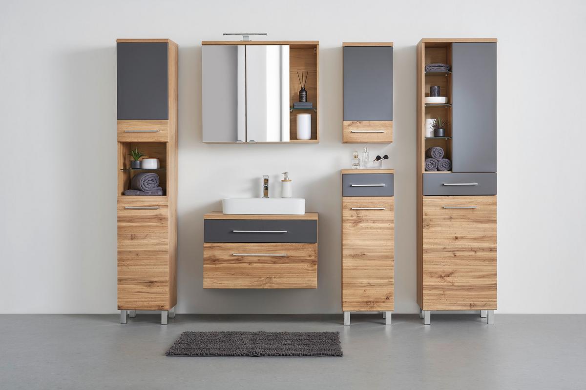 VYSOKÁ SKŘÍŇ FLOAT -EXKLUSIV- - barvy dubu/barvy chromu, Moderní, kov/kompozitní dřevo (35/194/33cm) - Premium Living