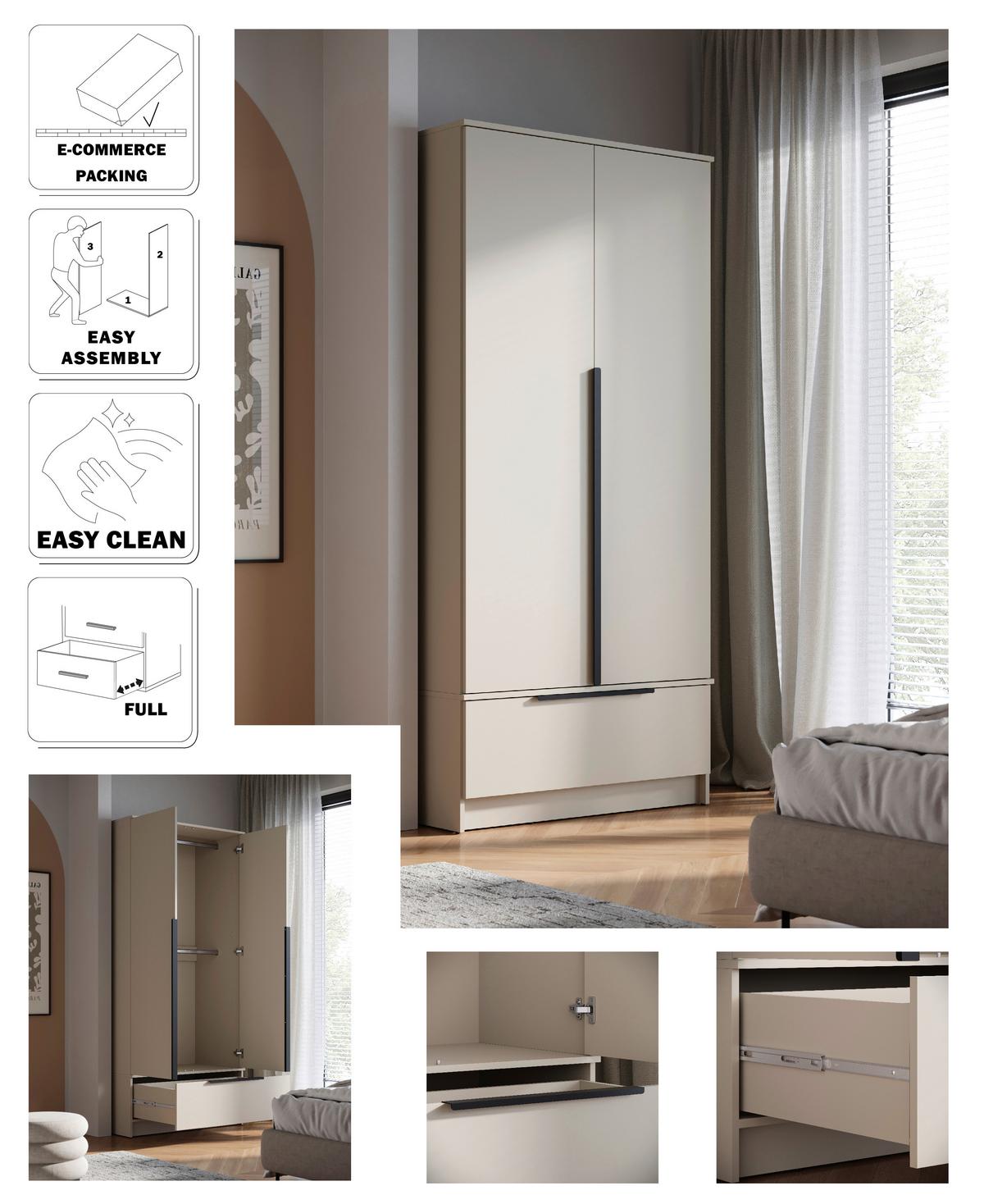 Kleiderschrank SPIRIT Kashmir-Beige 90,2 cm - Kaschmir/Beige, KONVENTIONELL, Holzwerkstoff (90,2/192,9/51cm) - P & B