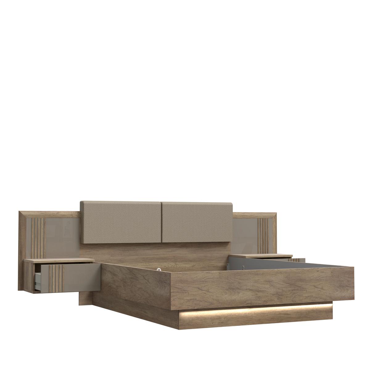 Ágy Savona - bézs/tölgyfa, Lifestyle, faalapú anyag (290,1/97,5/206,6cm)