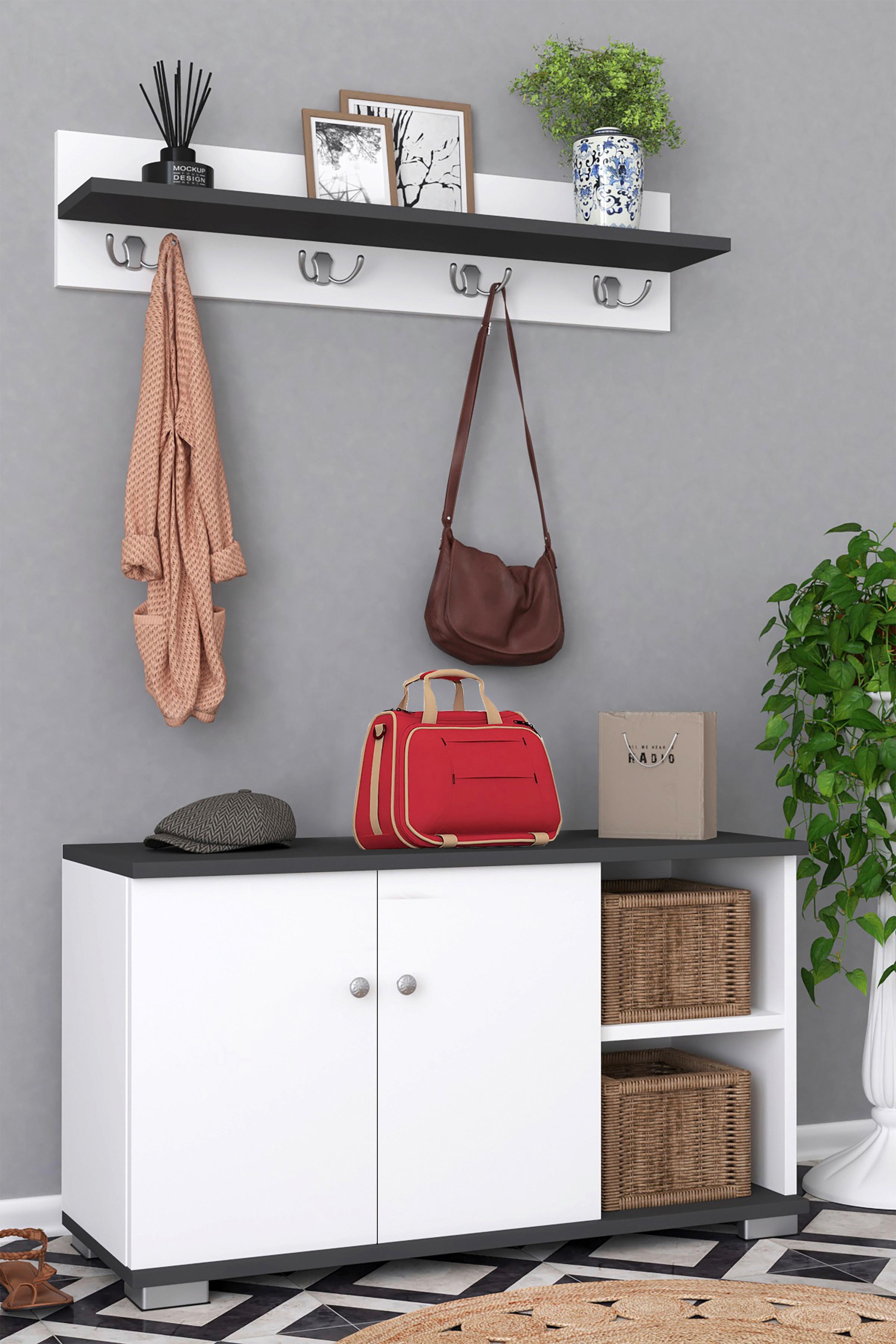 Garderobe Gados 2-teilig Anthrazit/Weiß - Anthrazit/Weiß, MODERN, Holzwerkstoff (90/82/33cm) - MID.YOU