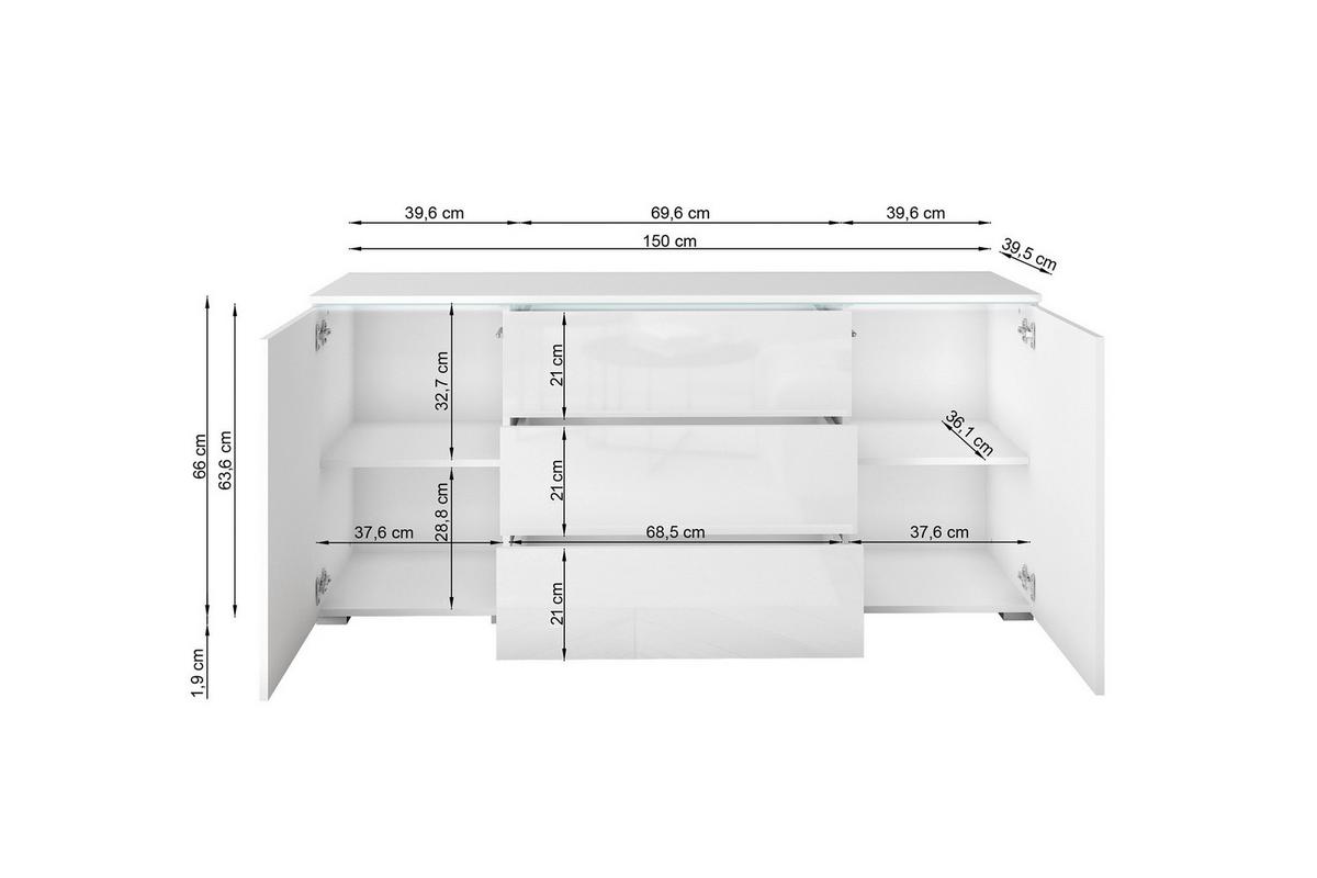 Široká komoda VERA vzhľad beton/biela - sivá/biela s vysokým leskom, Lifestyle, kompozitné drevo/plast (150/67,9/39,5cm) - P & B