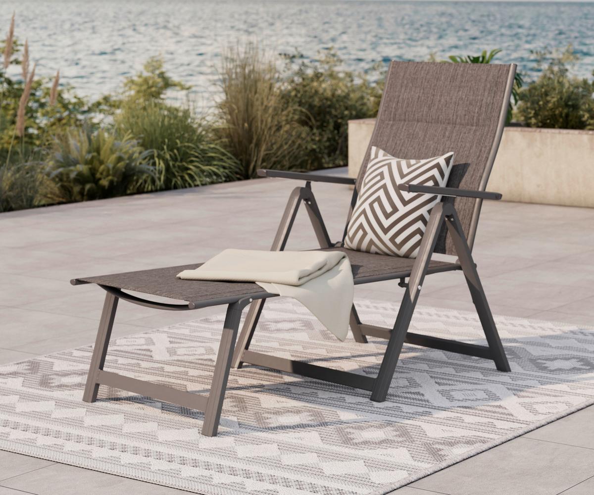 Sonnenliege Verena New Metall/Textil verstellbar - Dunkelgrau, MODERN, Textil/Metall (70/103/146cm) - Beldano