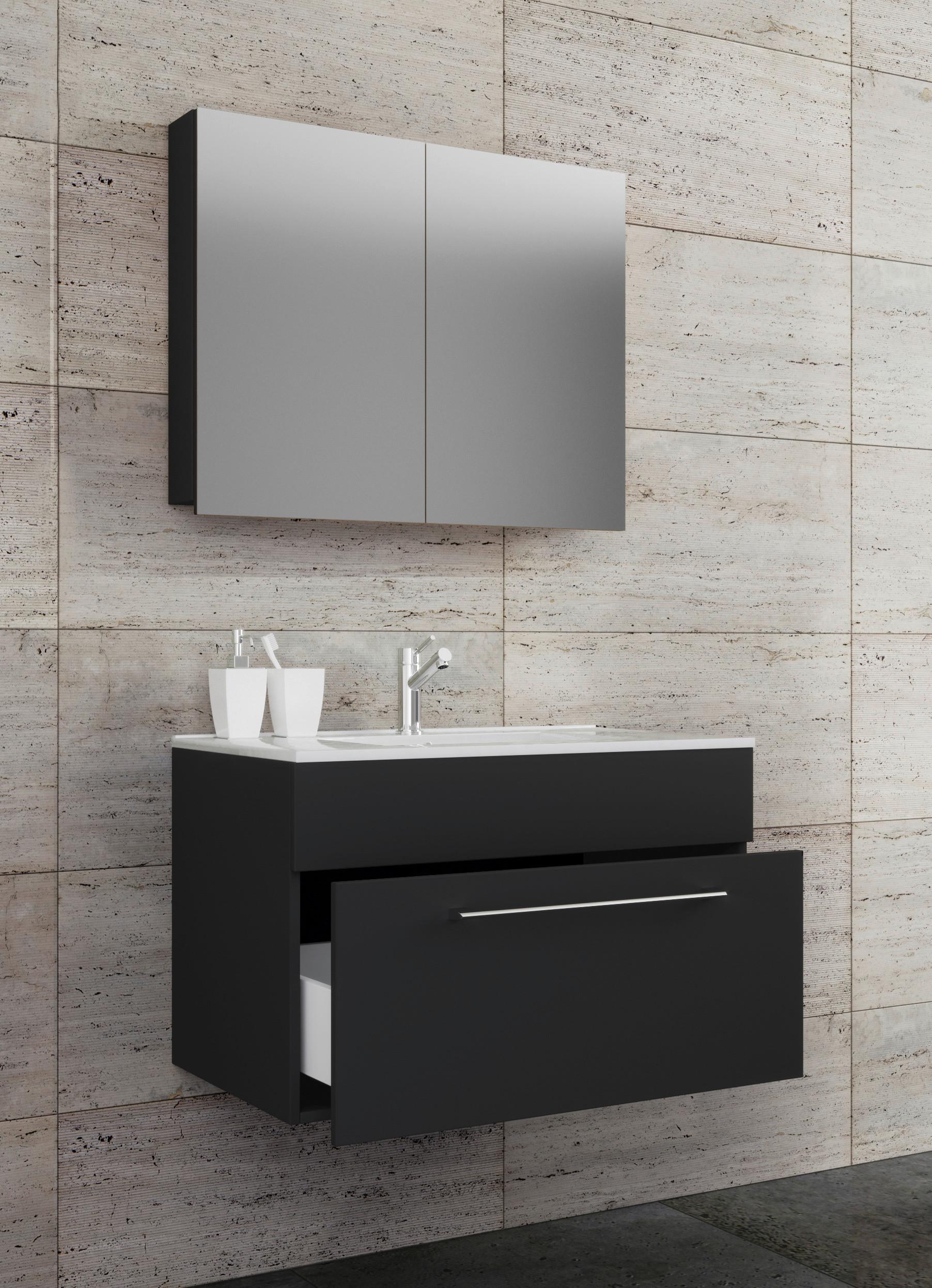 Badezimmer Badinos 3-Teilig Schwarz B: 60 cm - Schwarz/Weiß, MODERN, Keramik/Holzwerkstoff (60cm) - MID.YOU