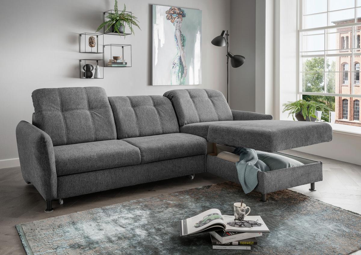 Ecksofa Minori Chenille Anthrazit, S: 267x184 cm - Anthrazit/Schwarz, MODERN, Textil (267/184cm) - Livetastic