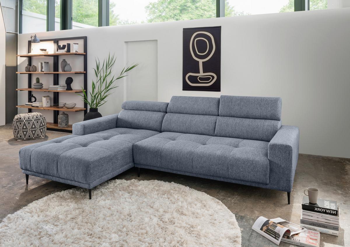 Ecksofa Intera, Hellblau S: 188x276 Cm - Schwarz/Hellblau, KONVENTIONELL, Textil (188/276cm) - Livetastic