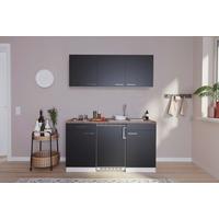 Miniküche Economy M. Geräten 150 Cm Schwarz/ Nussbaum Dekor - Nussbaumfarben/Schwarz, Basics, Holzwerkstoff (150cm) - Respekta